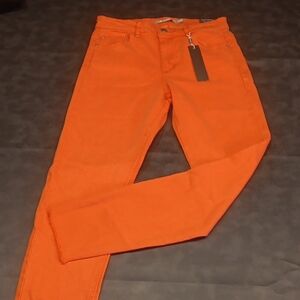 NWT! Tractr Women's Bright Orange "Mona" High Rise Jeans With Fray Ankle